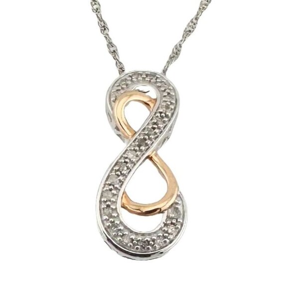 Beautiful INFINITY Necklace - 14kt Gold & Sterling Silver with Natural Diamonds - Picture 1 of 11